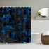 Rideau de douche cubes 3D sombres reflets néon coloris bleu