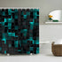 Rideau de douche cubes 3D sombres reflets néon coloris turquoise