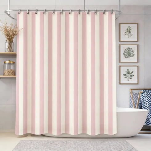 Rideau de douche à fines rayures verticales coloris rose poudré