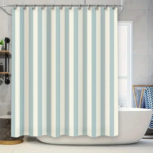 Rideau de douche à fines rayures verticales coloris vert sauge