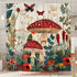 Rideau de douche motif amanites rouges papillons et fleurs des bois dans une salle de bain