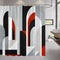 Rideau de douche motif arches graphiques noir, blanc et rouge dans une salle de bain