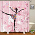 Rideau de douche motif ballerine en robe fleurie dans une salle de bain