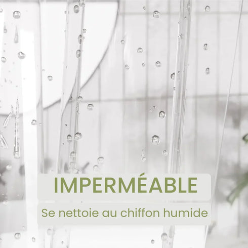 Rideau de douche transparent imperméable qui se nettoie au chiffon humide