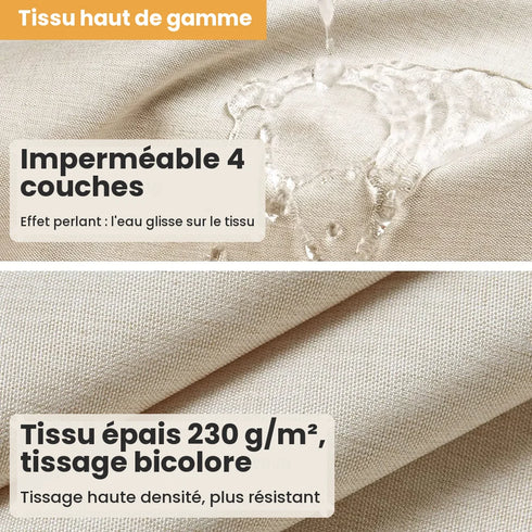 Tissu effet lin beige épais 230 g/m² avec revêtement imperméable 4 couches