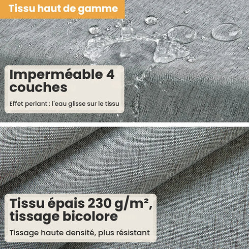 Tissu effet lin gris épais 230 g/m² avec revêtement imperméable 4 couches
