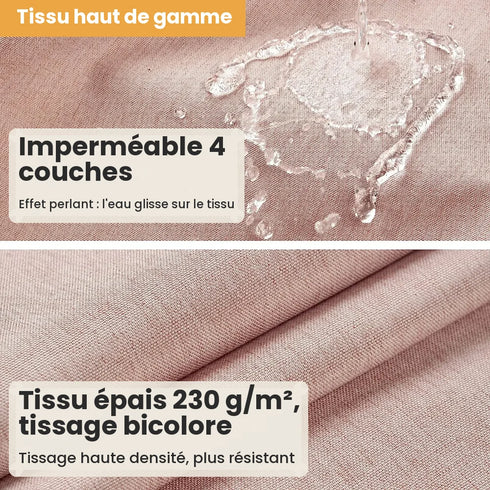 Tissu effet lin rose poudré épais 230 g/m² avec revêtement imperméable 4 couches