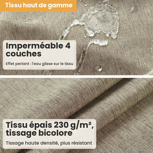 Tissu effet lin taupe épais 230 g/m² avec revêtement imperméable 4 couches